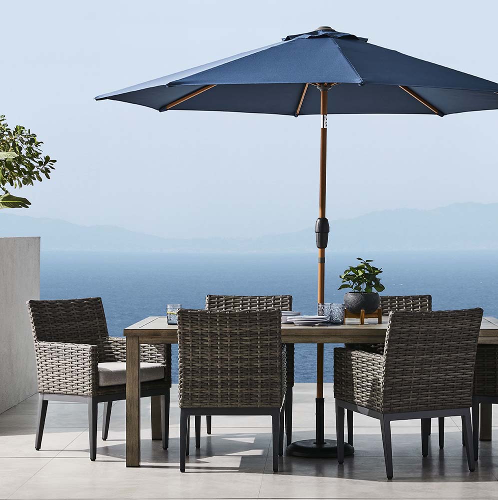 gluckstein home patio umbrella Galtech 789 11' Deluxe Auto-Tilt Umbrella, Black / Natural Mint Green The Greenwich Aluminum Market Umbrella